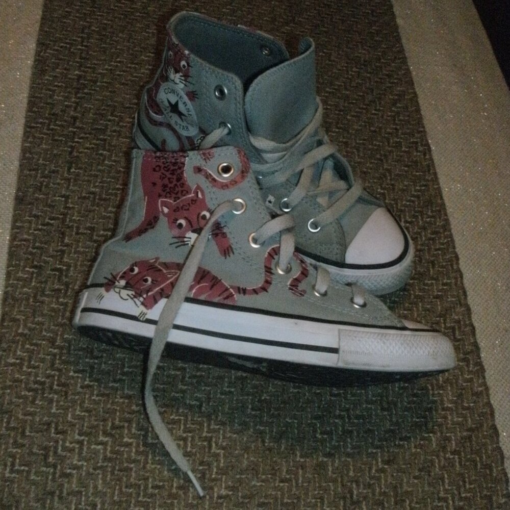 Converse All Star Sneakers Shoes Hi Top Jungle Cats Gray & Purple Junior size 13